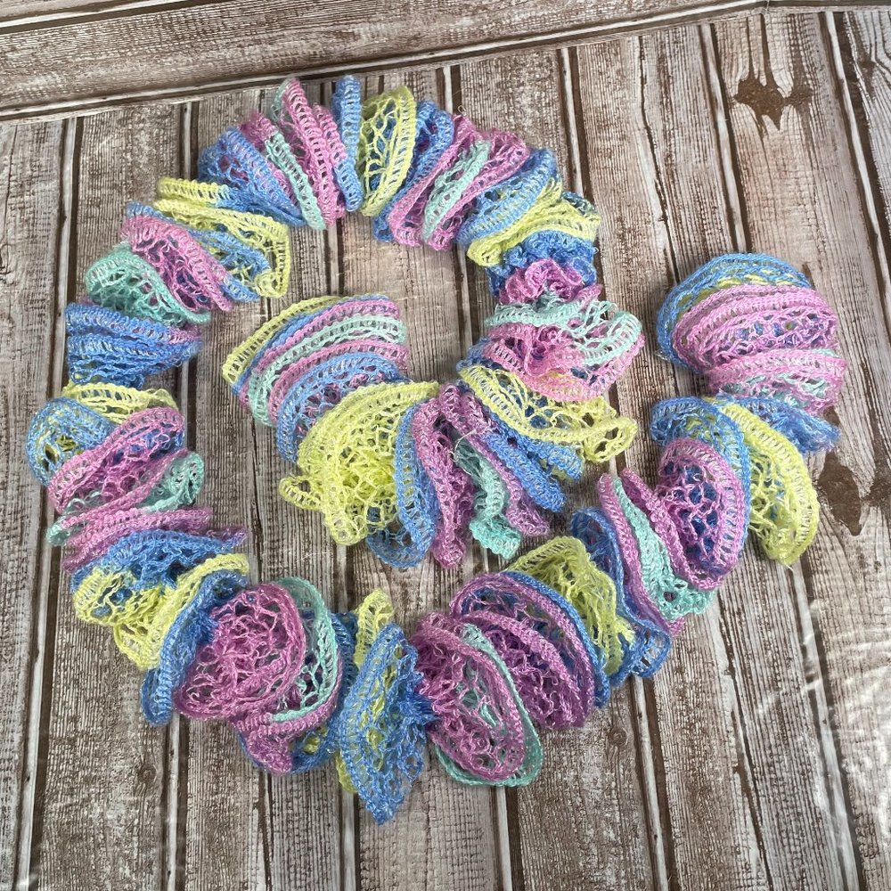 Sashay Ruffle Lace Crocheted Scarf Multicolor Sparkle 49" Handmade NEW